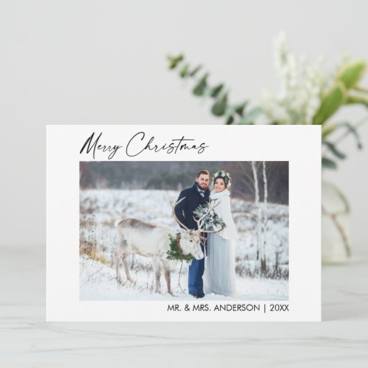 Calligrafie inkt Script Pas getrouwd voor kerstmis Feestdagenkaart (Staand voorkant)