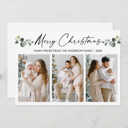 Calligrafie Inkt Waterverf Eucalyptus Kerstmis Feestdagenkaart (Voorkant / Achterkant)