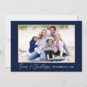 Calligrafie Inkt Zeeen en Goudblauw Feestdagenkaart (Voorkant)