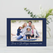 Calligrafie Inkt Zeeen en Goudblauw Feestdagenkaart (Staand voorkant)