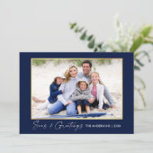 Calligrafie Inkt Zeeen en Goudblauw Feestdagenkaart (Staand voorkant)