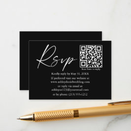 Calligrafie-inktscript QR Weddenschap Black RSVP Informatiekaartje