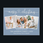 Calligrafie Kerst 3 Foto Dusty Blue Briefkaart<br><div class="desc">Modern Calligrafiesultaat Merry Kerstmis 3 Fotovakantie Briefkaart - Dusty Blue</div>