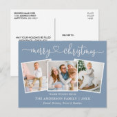 Calligrafie Kerst 3 Foto Dusty Blue Briefkaart (Voorkant / Achterkant)