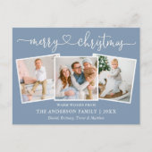 Calligrafie Kerst 3 Foto Dusty Blue Briefkaart (Voorkant)