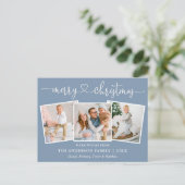 Calligrafie Kerst 3 Foto Dusty Blue Briefkaart (Staand voorkant)