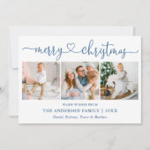 Calligrafie Kerst 3 Foto Dusty Blue Feestdagenkaart (Voorkant)