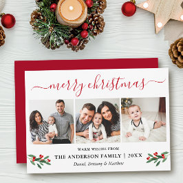 Calligrafie Kerst 3 Foto Red Holly Feestdagenkaart