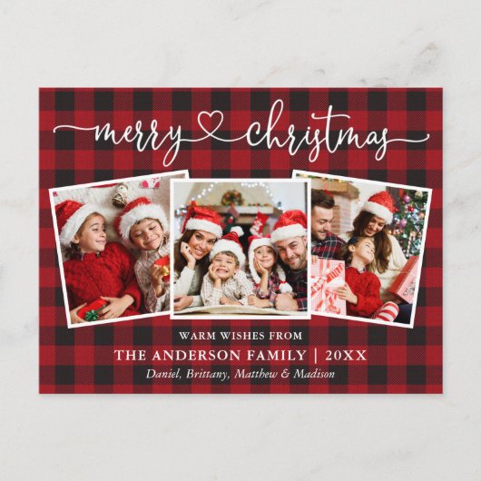 Calligrafie Kerst 3 Fotofoto Red Pset Briefkaart (Voorkant)