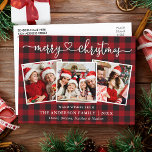 Calligrafie Kerst 3 Fotofoto Red Pset Briefkaart<br><div class="desc">Moderne kalligrafie Hardehandschrift Vrolijk kerstfeest 3 Fotovakantie Briefkaart - Red Buffalo Pset</div>