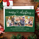 Calligrafie Kerst 3 Fotografie Groen Briefkaart<br><div class="desc">Modern Calligrafiesultaat Merry Kerstmis 3 Fotovakantie Briefkaart - Groen</div>