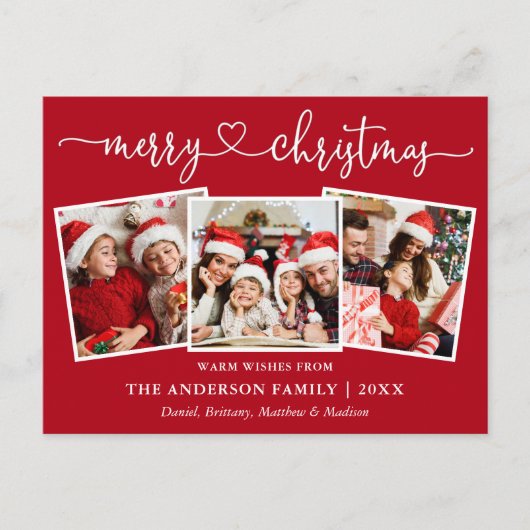 Calligrafie Kerst 3 Fotorood Briefkaart (Voorkant)