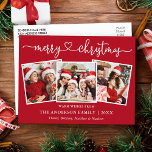 Calligrafie Kerst 3 Fotorood Briefkaart<br><div class="desc">Moderne kalligrafie Hartscript Vergroende kerst 3 Fotovakantie Briefkaart - Rood</div>