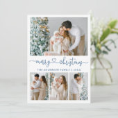 Calligrafie Kerst 4 Foto Dusty Blue Feestdagenkaart (Staand voorkant)