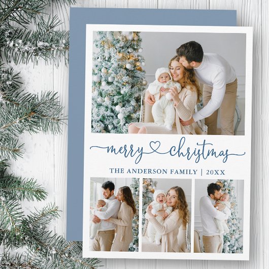 Calligrafie Kerst 4 Foto Dusty Blue Feestdagenkaart