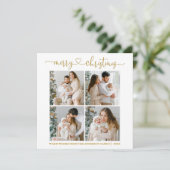Calligrafie Kerst 4 Foto Gold Square Feestdagenkaart (Staand voorkant)