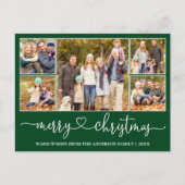 Calligrafie Kerst 5 Foto Green Holiday Briefkaart (Voorkant)