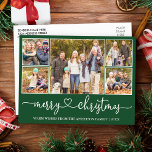 Calligrafie Kerst 5 Foto Green Holiday Briefkaart<br><div class="desc">Modern Calligrafiesultaat Merry Kerstmis 5 Fotovakantie Briefkaart - Groen</div>