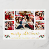 Calligrafie Kerst 5 Foto Red Gold Folie Feestdagenkaart (Voorkant)