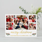 Calligrafie Kerst 5 Foto Red Gold Folie Feestdagenkaart (Staand Voorkant)