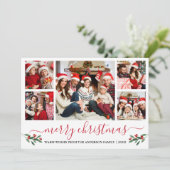 Calligrafie Kerst 5 Foto Red Holly Feestdagenkaart (Staand voorkant)