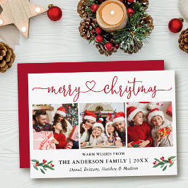 Calligrafie Kerst Holly 3 Foto Rood Feestdagenkaart
