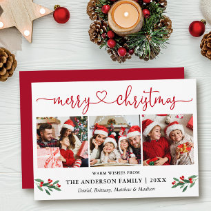 Calligrafie Kerst Holly 3 Foto Rood Feestdagenkaart