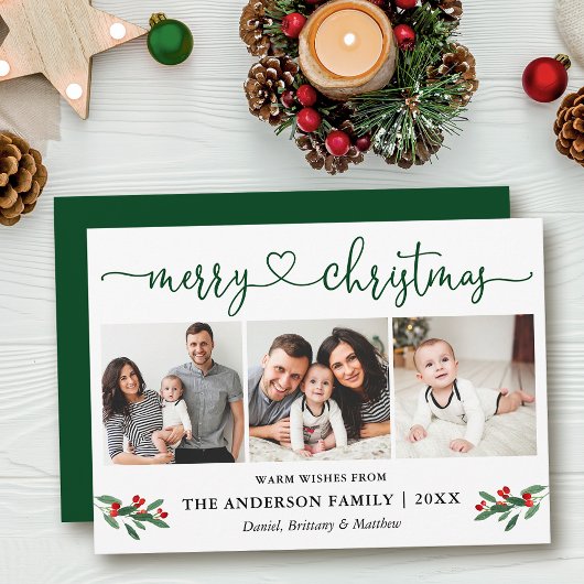 Calligrafie Kerst Holly 3 Fotogroen Feestdagenkaart