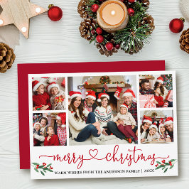 Calligrafie Kerst Holly 5 Foto Rood Feestdagenkaart