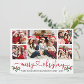 Calligrafie Kerst Holly 5 Foto Rood Feestdagenkaart (Staand voorkant)