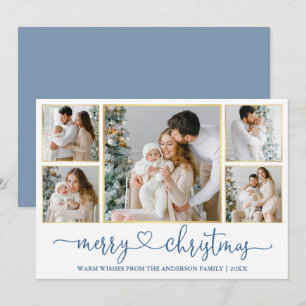 Calligrafie Kerst Kerst Gold Dusty Blue Foto Feestdagenkaart