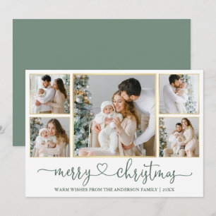 Calligrafie Kerst-kerst Gold Sage Green Foto Feestdagenkaart