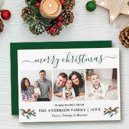 Calligrafie Kerst Kerst Holly 3 Fotogroen Feestdagenkaart