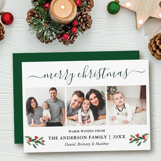 Calligrafie Kerst Kerst Holly 3 Fotogroen Feestdagenkaart