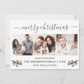 Calligrafie Kerst Kerst Holly 3 Fotogroen Feestdagenkaart (Voorkant)