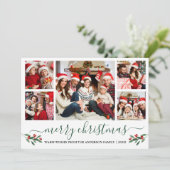 Calligrafie Kerst Kerst Holly 5 Foto groen Feestdagenkaart (Staand voorkant)