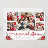 Calligrafie Kerst-kerst Poinsettia 5 Foto Feestdagenkaart (Voorkant)