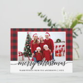 Calligrafie Kerst-kerstfamilie Foto Red Pset Feestdagenkaart (Staand voorkant)