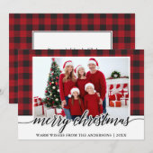 Calligrafie Kerst-kerstfamilie Foto Red Pset Feestdagenkaart (Voorkant / Achterkant)