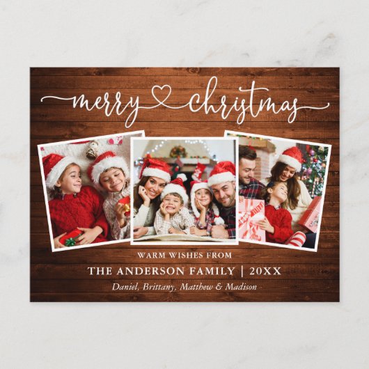 Calligrafie Kerst-kersthout 3 Foto Briefkaart (Voorkant)