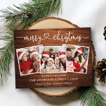 Calligrafie Kerst-kersthout 3 Foto Briefkaart<br><div class="desc">Moderne kalligrafie Hardescript Kerst 3 Fotovakantie Briefkaart - Rustisch landhout</div>