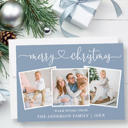 Calligrafie Kerst Kerstmis Blauw 3 Foto Feestdagenkaart