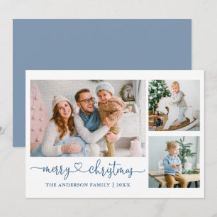 Calligrafie Kerst Script Blue 3 foto Feestdagenkaart