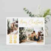 Calligrafie Kerst twee serie Foto Gold Folie Feestdagenkaart (Staand Voorkant)