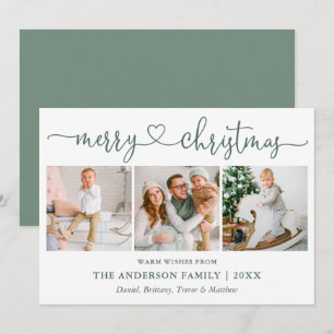 Calligrafie Kerst van het hart 3 Foto Sage Green Feestdagenkaart