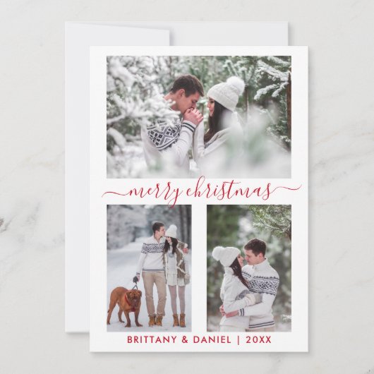 Calligrafie Kerstabel 3 Fotorood Feestdagenkaart (Voorkant)