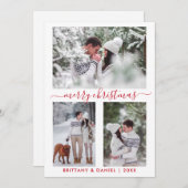 Calligrafie Kerstabel 3 Fotorood Feestdagenkaart (Voorkant / Achterkant)