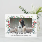 Calligrafie kerstfeest Greenery Weddenfoto Feestdagenkaart (Staand voorkant)