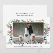 Calligrafie kerstfeest Greenery Weddenfoto Feestdagenkaart (Voorkant / Achterkant)