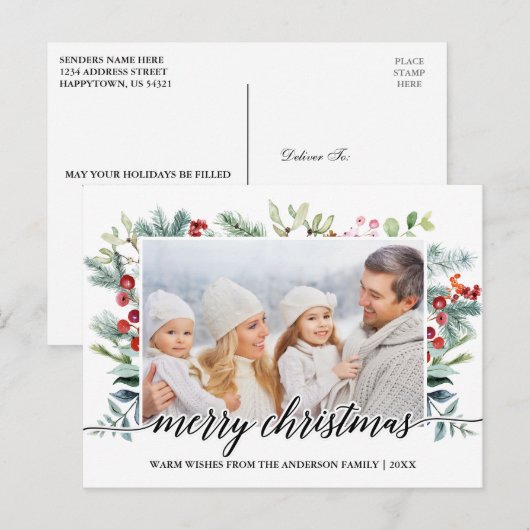 Calligrafie kerstfeestgrijs foto briefkaart (Voorkant / Achterkant)